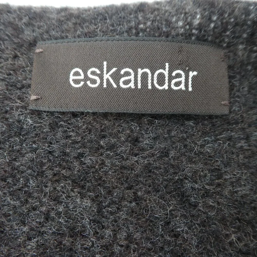 Eskandar Merino Wool Blend Poncho Crossover Sweater Charcoal Gray Handloomed XL